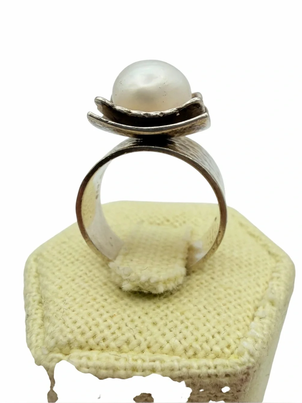 Vintage Silpada Hammered Sterling Silver and Pearl Ring 5.5